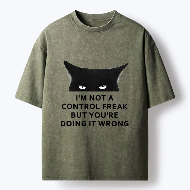 Kyoto-Lion Control Freak Funny Washed T-Shirt