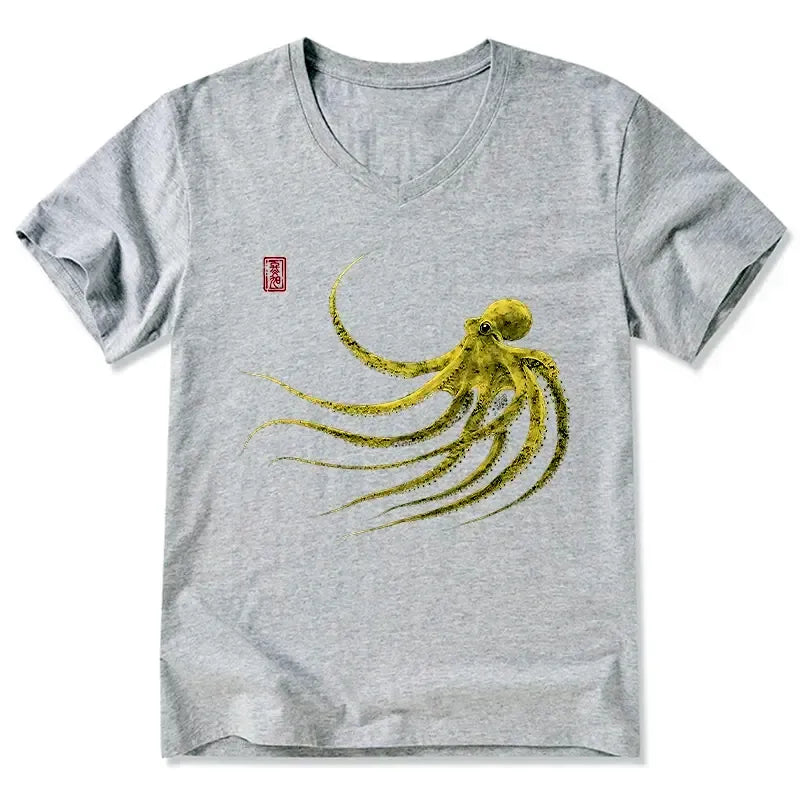 Kyoto-Lion Retro Octopus Japanese V-Neck Classic T-Shirt