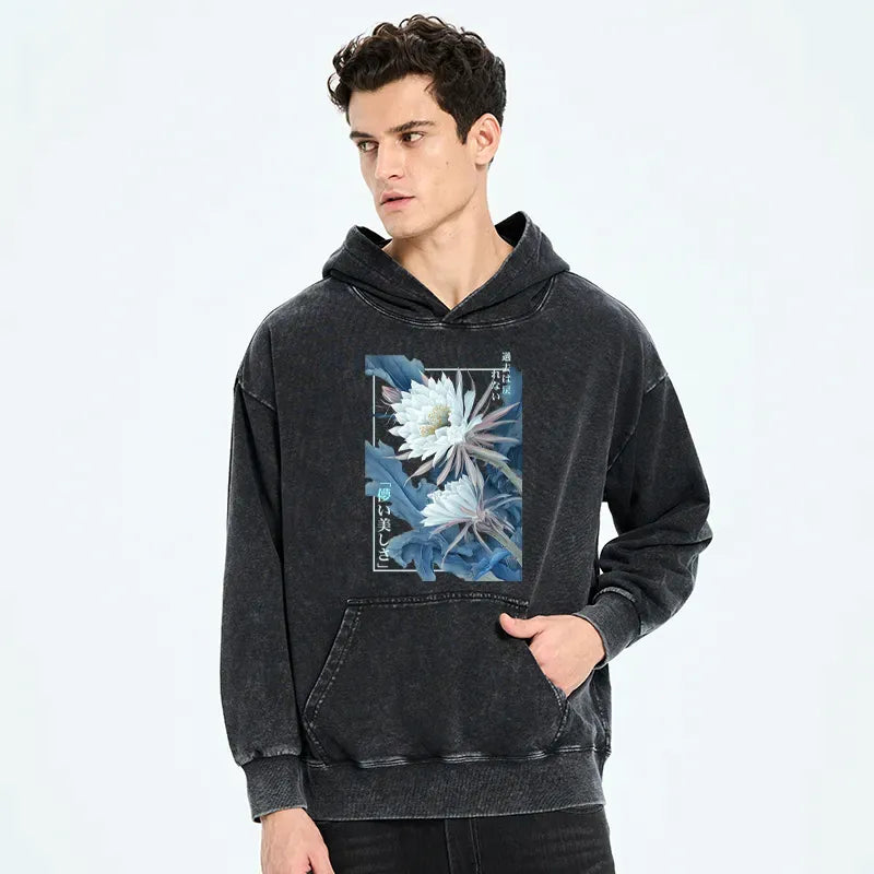 Kyoto-Lion Vintage Epiphyllum-Short-lived beauty Poster Washed Hoodie