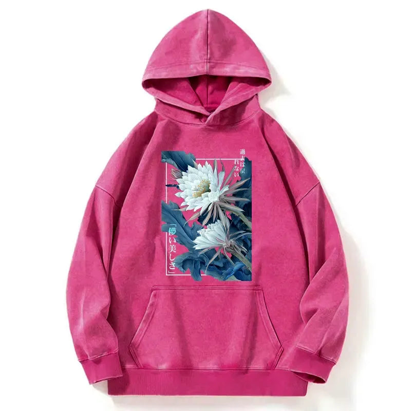 Kyoto-Lion Vintage Epiphyllum-Short-lived beauty Poster Washed Hoodie