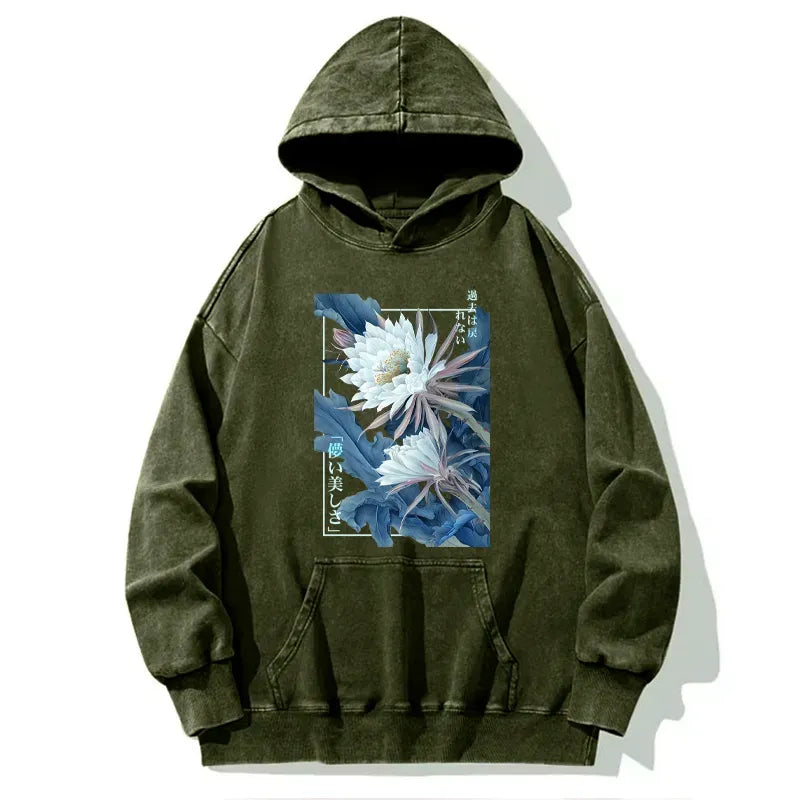 Kyoto-Lion Vintage Epiphyllum-Short-lived beauty Poster Washed Hoodie