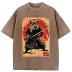 Kyoto-Lion Samurai Capybara Japan Washed T-Shirt