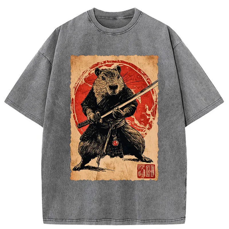 japanese samurai capybara washed t-shirt
