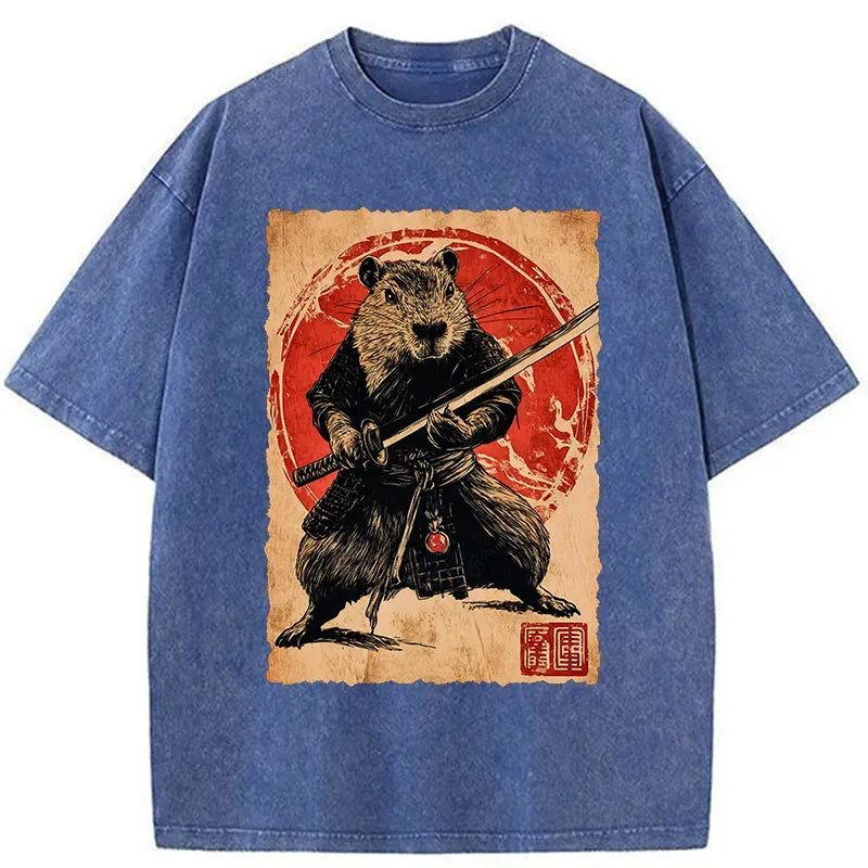 japanese samurai capybara washed t-shirt