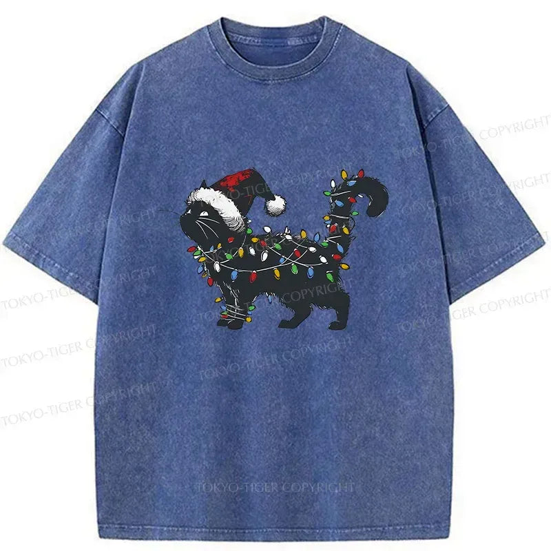 Cat entangled in christmas lights shirt