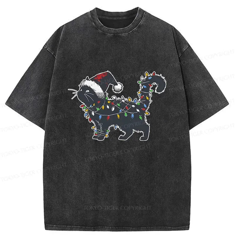Cat entangled in christmas lights shirt