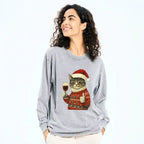 Kyoto-Lion Christmas Cat Likes Washed Long Sleeve T-Shirt