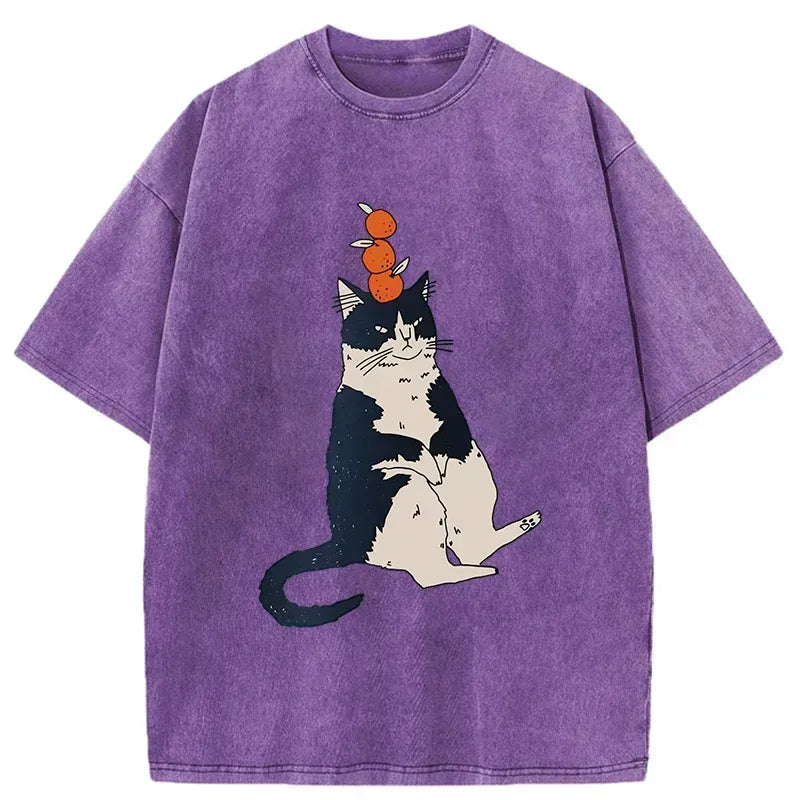 japanese cat with orange on head t-shirt