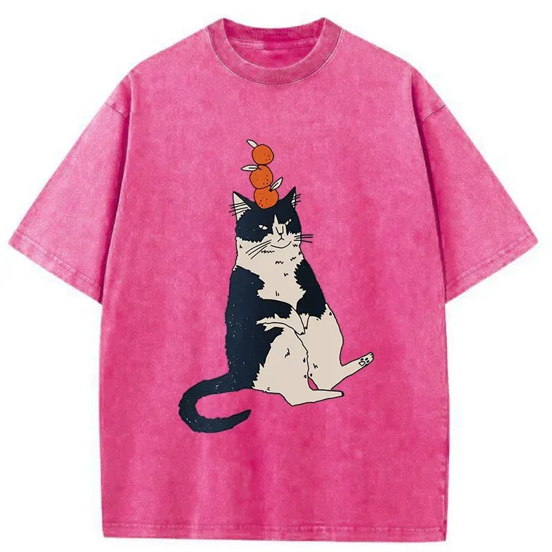 japanese cat with orange on head t-shirt