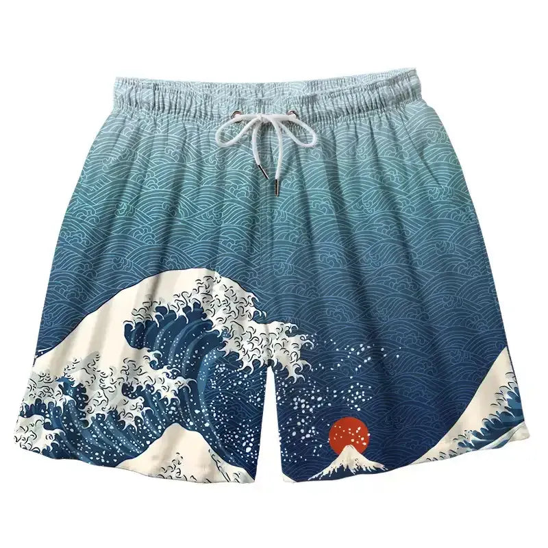 Aloha Mens Swim Trunks with Mount Fuji
