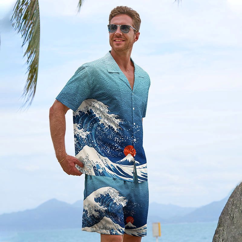 Aloha Mens Swim Trunks with Mount Fuji
