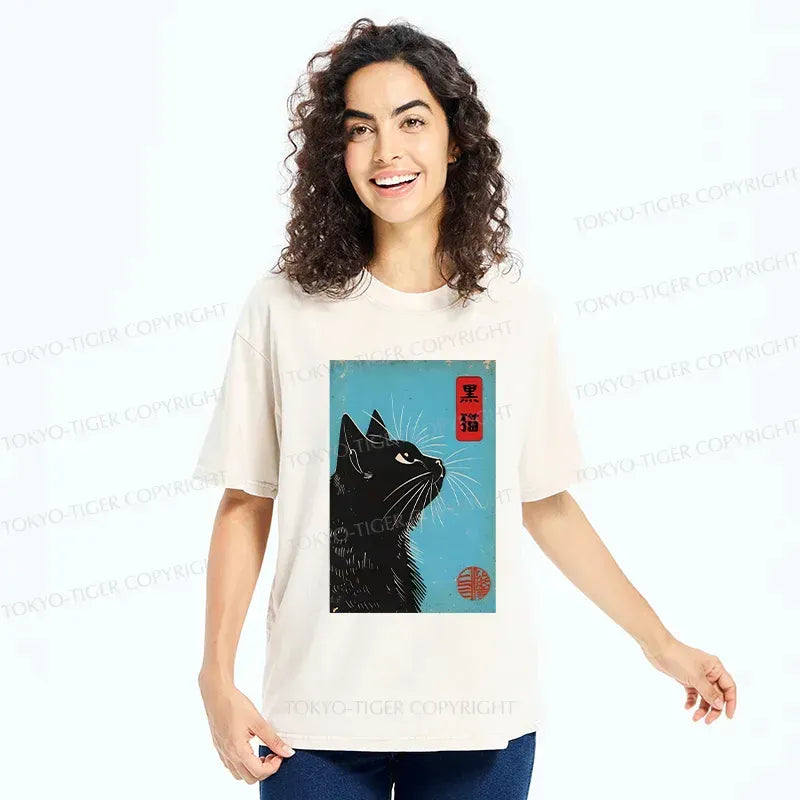 unisex washed cotton t-shirt with cat