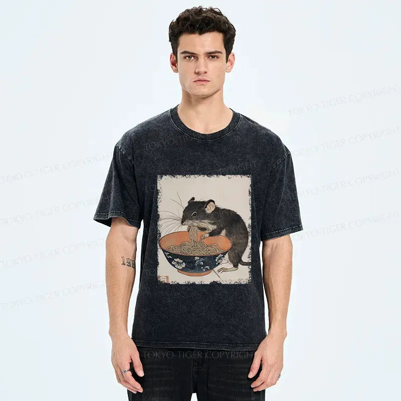 Kyoto-Lion Mouse Steals Ramen Washed T-Shirt