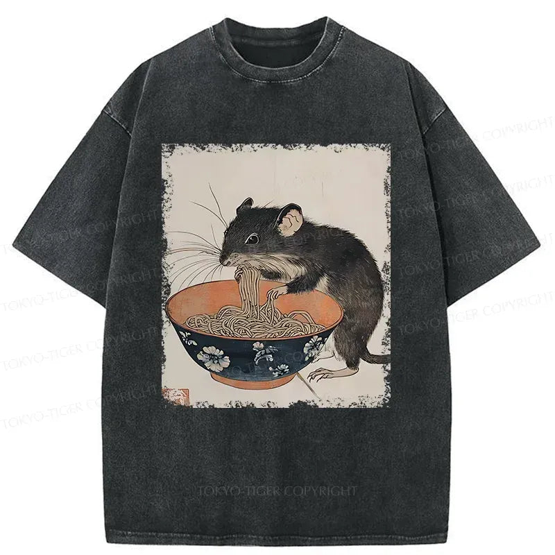 Kyoto-Lion Mouse Steals Ramen Washed T-Shirt