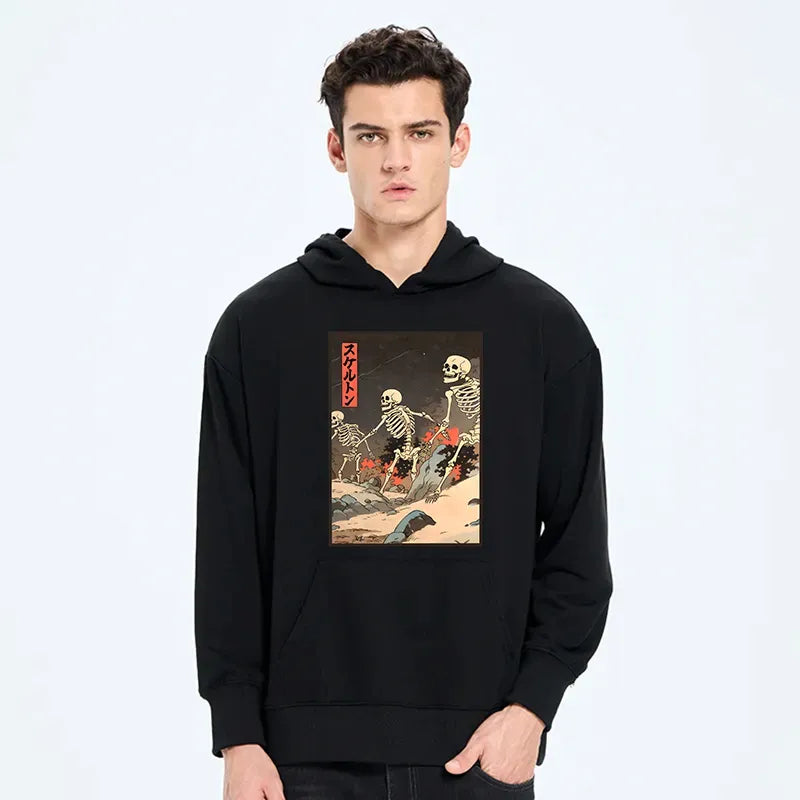 japanese rising skeleton hoodie for men