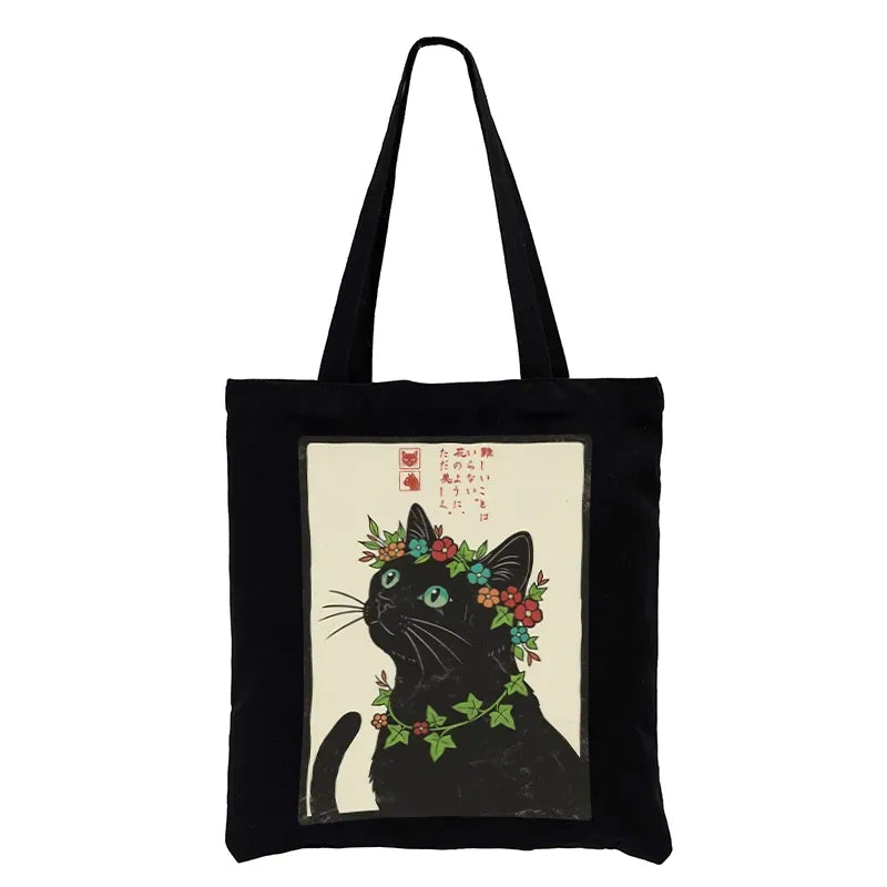 Japanese Flower Cat Tote Bag