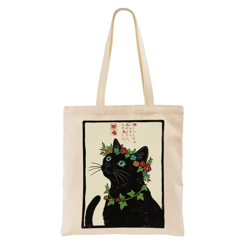 Kyoto-Lion The Flower-Crowned Cat Tote Bag