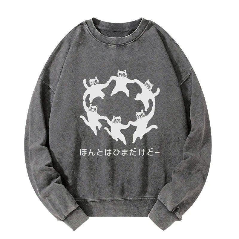 washed cat sweatshirt for daily wear