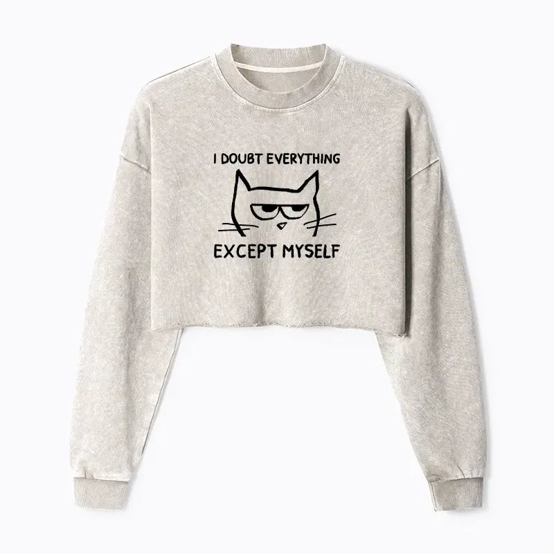 Japanese vintage kitten crop sweatshirt for women