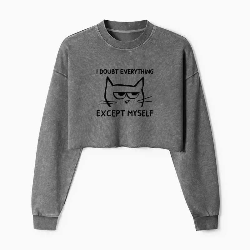 Kyoto-Lion Confident Kitten Washed Crop Sweatshirt