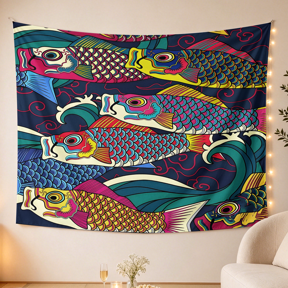 Kyoto-Lion Colorful Japanese Koinobori Tapestry