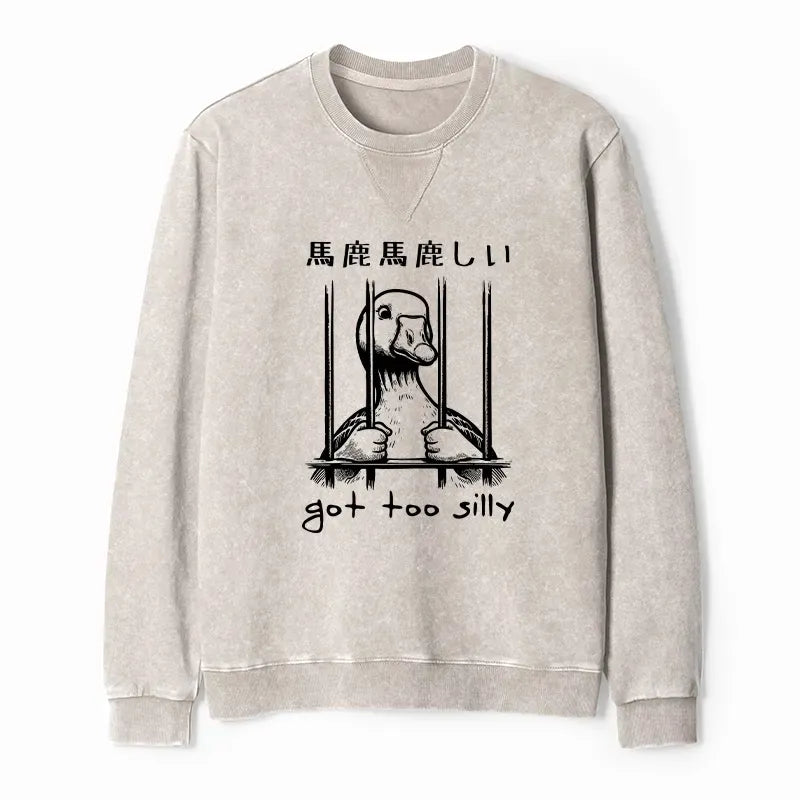 Silly Lion Washed Terry Sweatshirt for Streetwear