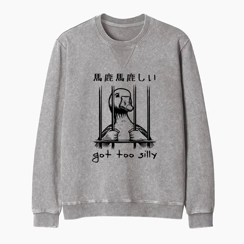 Silly Lion Washed Terry Sweatshirt for Streetwear