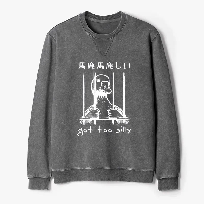 Silly Lion Washed Terry Sweatshirt for Streetwear