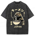 Kyoto-Lion Retro Capybara Eating Ramen Japanese Washed T-Shirt