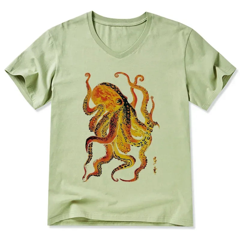 Kyoto-Lion Deep Sea Gorgeous Octopus V-Neck Classic T-Shirt