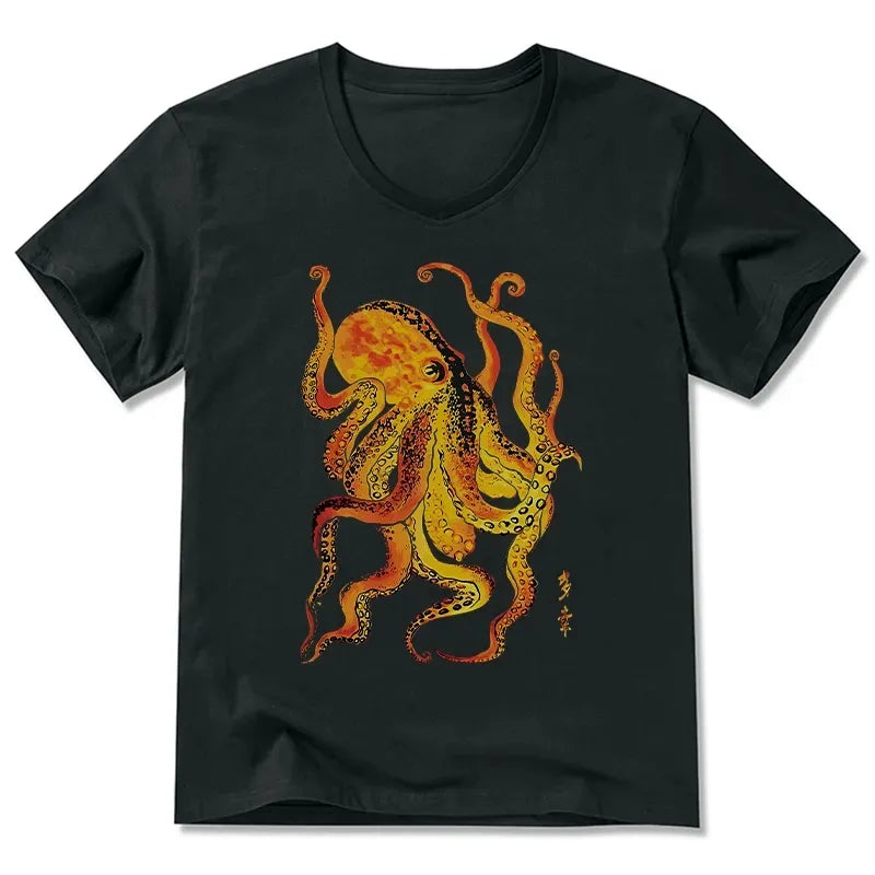 Kyoto-Lion Deep Sea Gorgeous Octopus V-Neck Classic T-Shirt