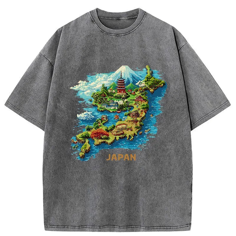 Kyoto-Lion Funny Japanese Map Washed T-Shirt
