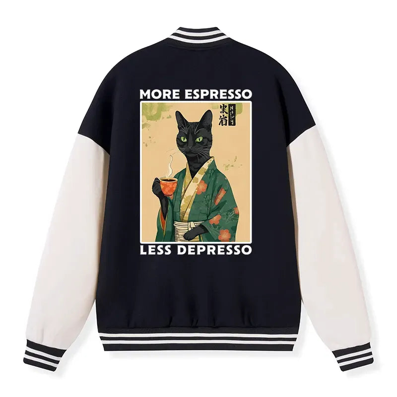 Kyoto-Lion More Caffeine Less Sadness Embroidery Varsity Jacket