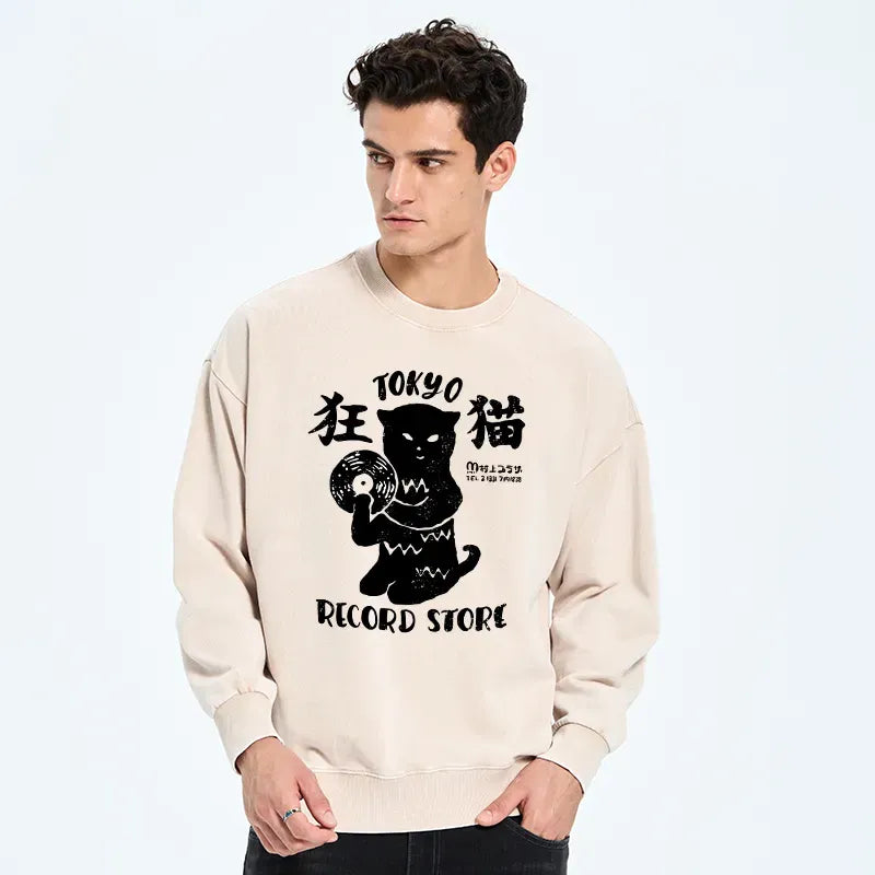 washed unisex sweatshirt with japanese art