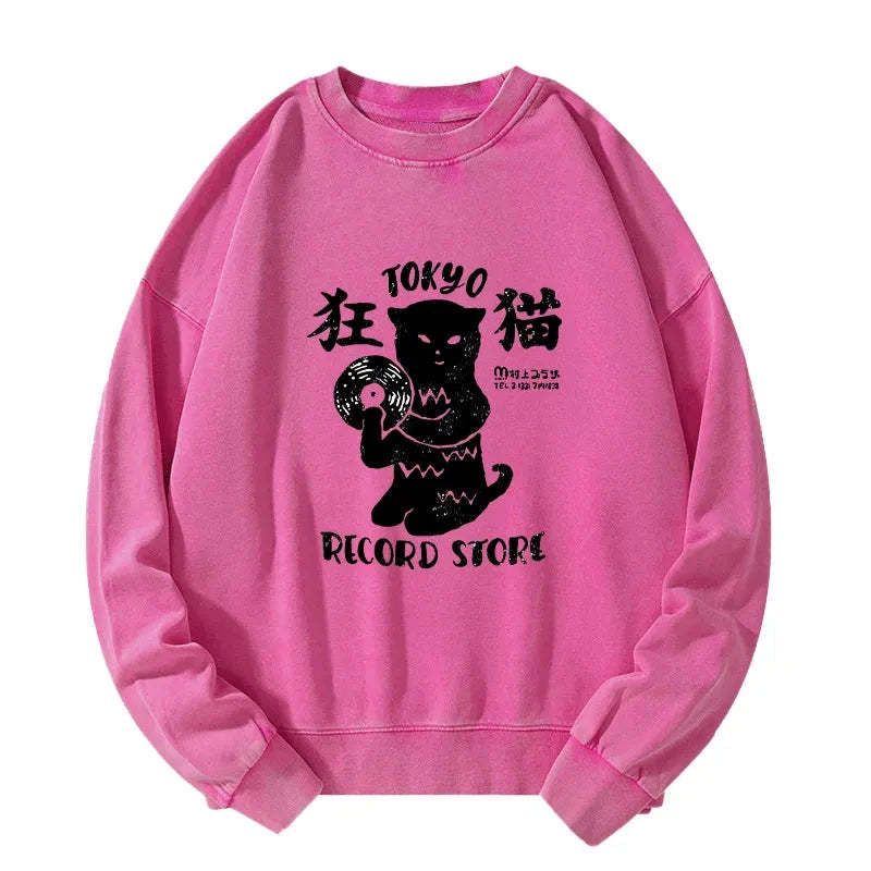 vintage tokyo record store cat sweatshirt