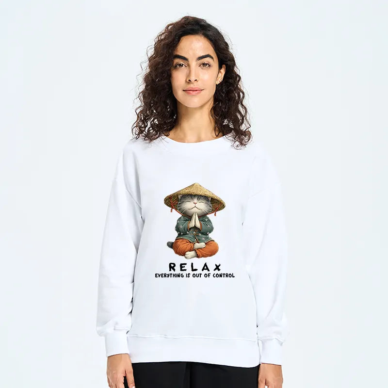 Kyoto-Lion Zen Relax Cat Graphic Classic Sweatshirt