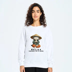 Kyoto-Lion Zen Relax Cat Graphic Classic Sweatshirt