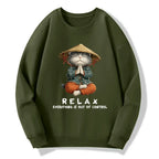 Kyoto-Lion Zen Relax Cat Graphic Classic Sweatshirt