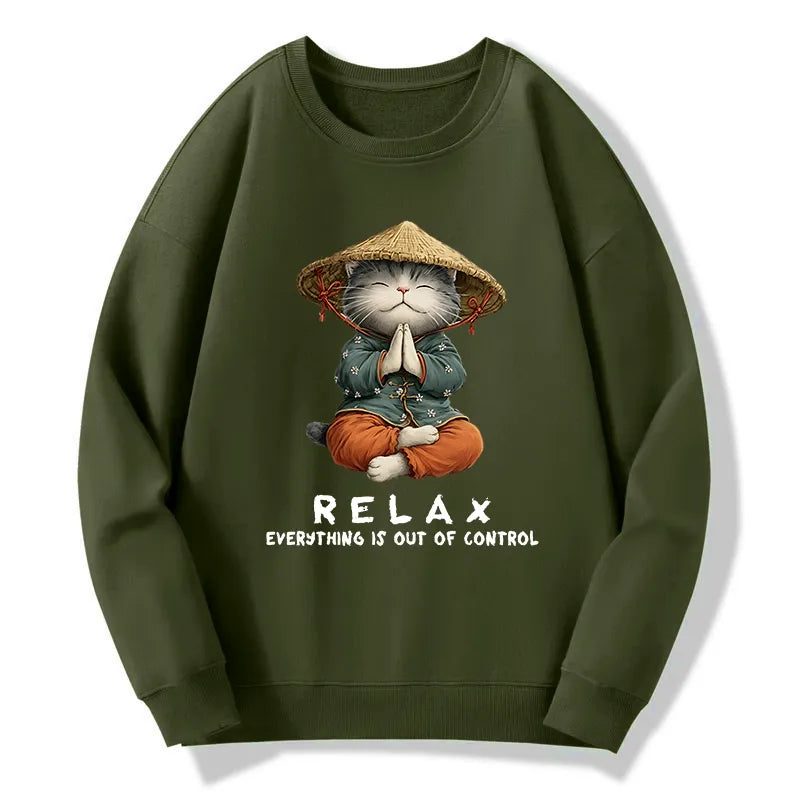 Kyoto-Lion Zen Relax Cat Graphic Classic Sweatshirt