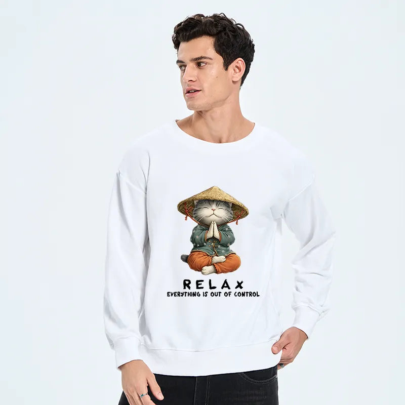 Kyoto-Lion Zen Relax Cat Graphic Classic Sweatshirt