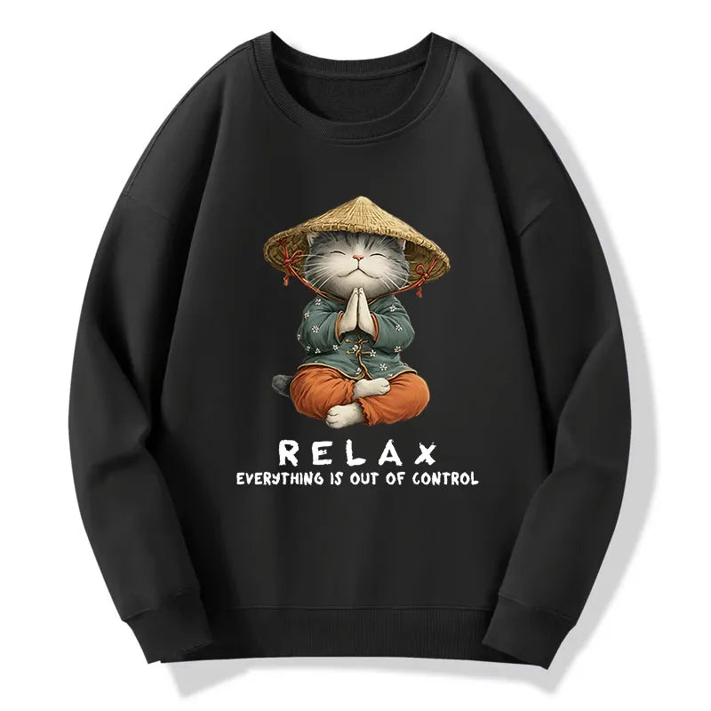 Kyoto-Lion Zen Relax Cat Graphic Classic Sweatshirt