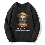 Kyoto-Lion Zen Relax Cat Graphic Classic Sweatshirt
