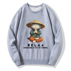 Kyoto-Lion Zen Relax Cat Graphic Classic Sweatshirt