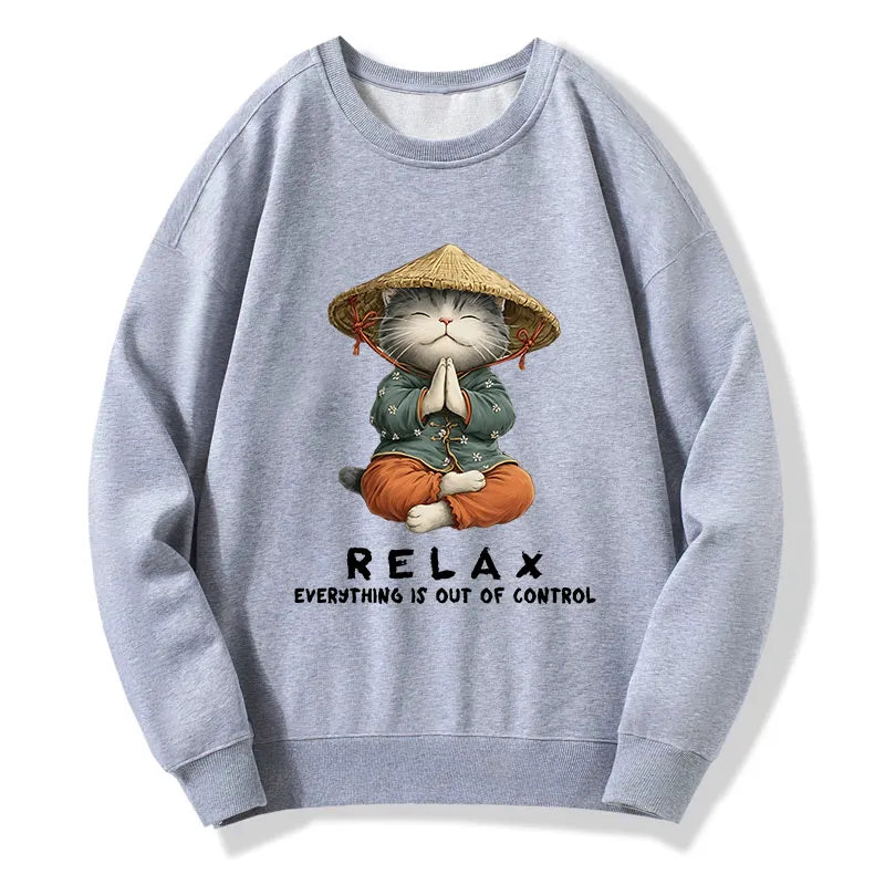 Kyoto-Lion Zen Relax Cat Graphic Classic Sweatshirt
