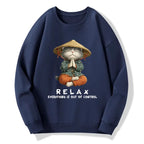 Kyoto-Lion Zen Relax Cat Graphic Classic Sweatshirt