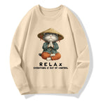 Kyoto-Lion Zen Relax Cat Graphic Classic Sweatshirt