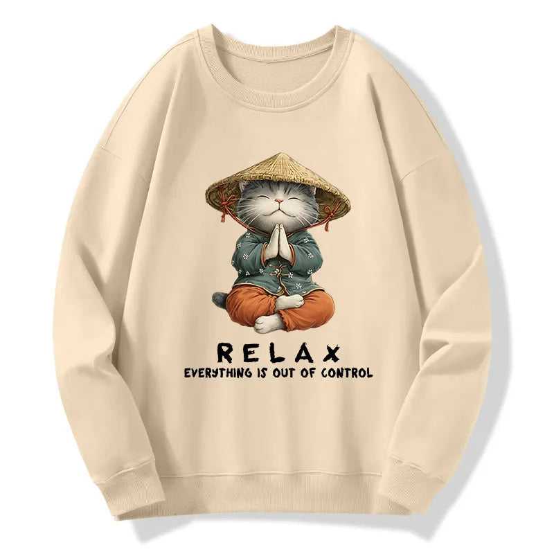 Kyoto-Lion Zen Relax Cat Graphic Classic Sweatshirt