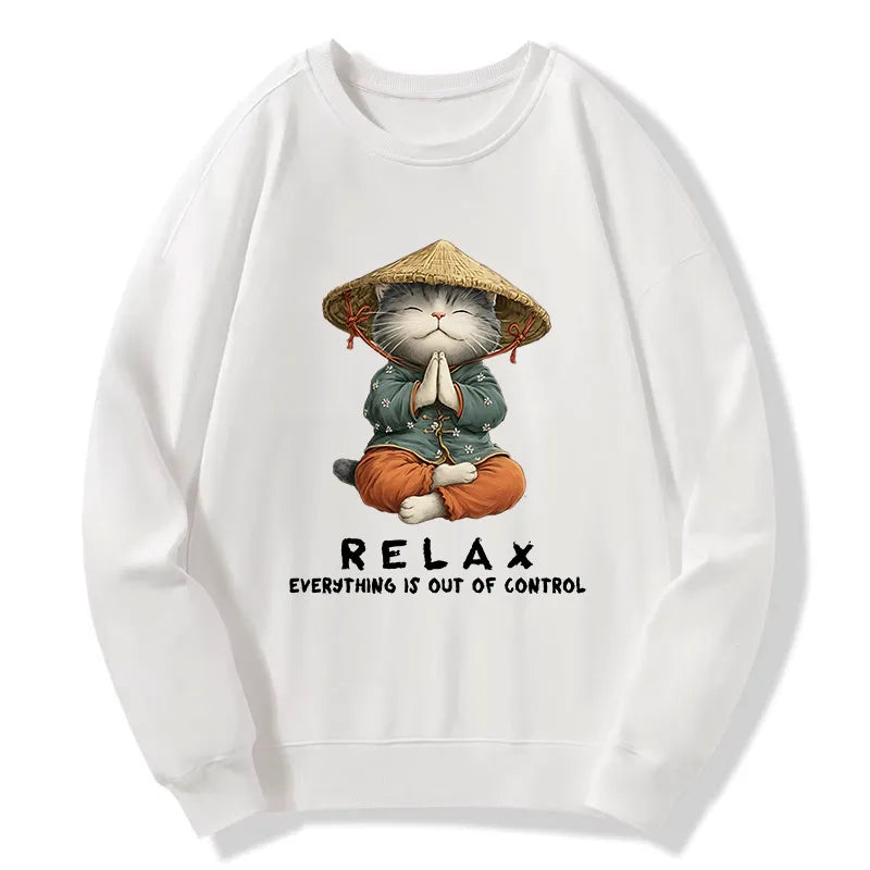 Kyoto-Lion Zen Relax Cat Graphic Classic Sweatshirt