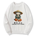 Kyoto-Lion Zen Relax Cat Graphic Classic Sweatshirt