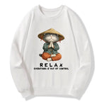 Kyoto-Lion Zen Relax Cat Graphic Classic Sweatshirt